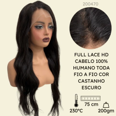 Peruca 100% full lace humana lisa castanho escuro 75cm 180% - comprar online