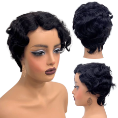 Peruca humana curta lace preta pixie cacheada encaracolada