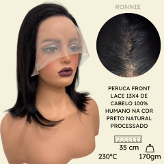Front lace humana peruca curta bob 35cm preta natural ronnie - comprar online