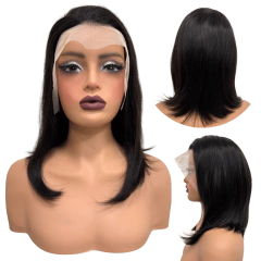 Front lace humana peruca curta bob 35cm preta natural 13x4