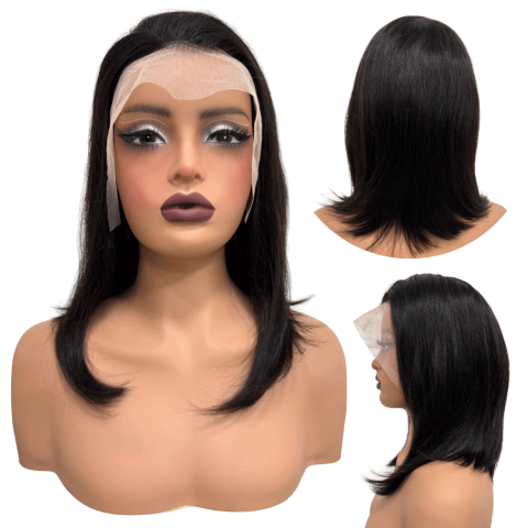 Front lace humana peruca curta bob 35cm preta natural 13x4