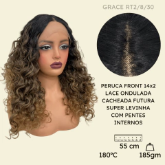Peruca cacheada front lace 55cm ondulada repartida futura na internet