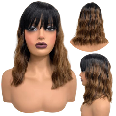 Peruca curta média c/ franja orgânica 30cm ondulada cores - comprar online