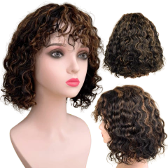 Peruca cacheada curta preta humana com franja e lace no topo - Perucas & Laces LIONSWIG