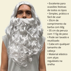 Peruca papai noel cinza com barba longa lorde mago idoso - comprar online