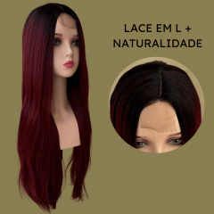 Peruca marsala front lace vermelha divisão ao meio lisa 80cm - loja online