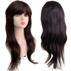 Peruca Humana Castanho Escuro Com Franja Lisa Ondulada 60cm - comprar online