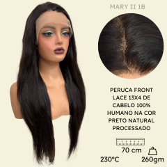 Peruca humana front lace 13x4 preta natural lisa longa cheia - comprar online