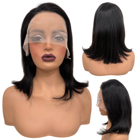 Front lace humana peruca curta bob 35cm preta natural ronnie