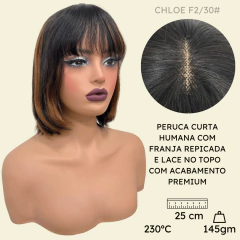 Peruca humana curta bob franja 25cm com lace no topo natural na internet