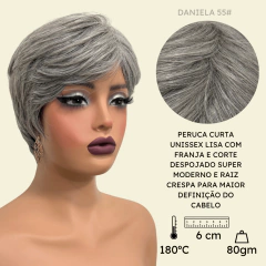 Peruca curta com franja unissex orgânica lisa repicada - loja online