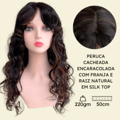 Peruca encaracolada ondulada cacheada com franja orgânica