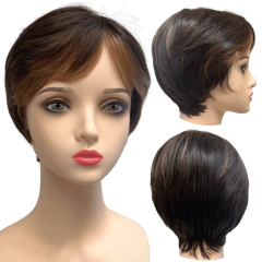 Peruca curta com franja unissex orgânica lisa repicada - Perucas & Laces LIONSWIG