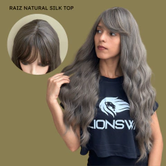 Imagem do Peruca longa ondulada com franja wig fibra premium 65cm