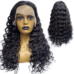 Peruca front lace HD humana cacheada preto natural 55cm