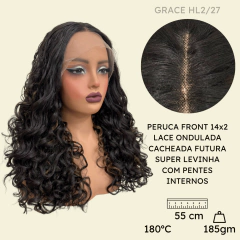 Peruca cacheada front lace 55cm ondulada repartida futura na internet