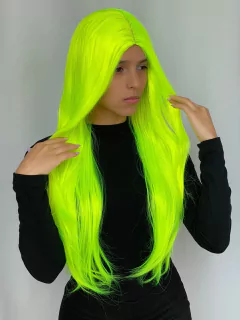Peruca verde neon amarela lisa com divisão ao meio 70cm - loja online