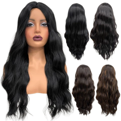 Peruca ondulada longa repartição fixa ao meio 65cm kanekalon