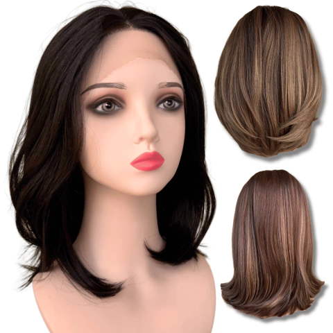 Peruca front lace média curta orgânica futura super natural HD