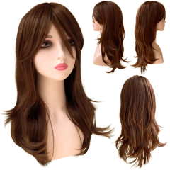 Peruca ruiva repicada franjão lisa ondulada media 52cm