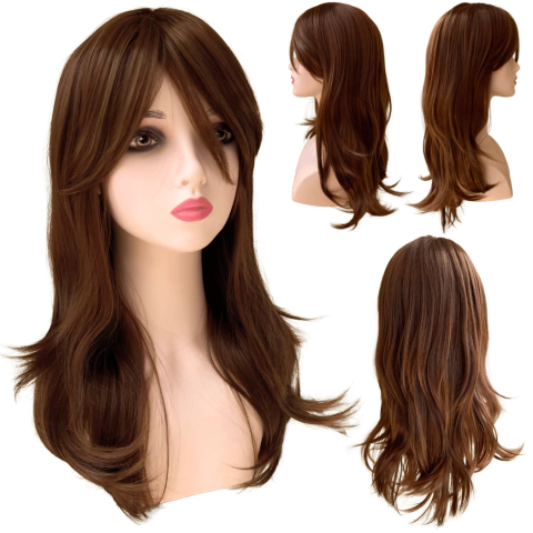 Peruca ruiva repicada franjão lisa ondulada media 52cm