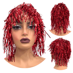 Peruca metalizada festa fantasia carnaval franja colorida - comprar online