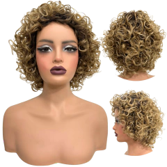 Peruca cacheada curta loira ombre hair encaracolada 30cm