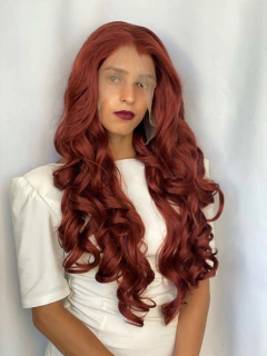 Peruca front lace 13x2 80cm ruiva ondulada cacheada premium - Perucas & Laces LIONSWIG