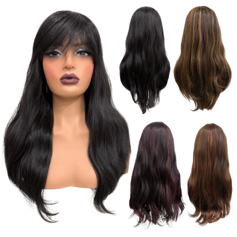 Peruca com franja repicada 55cm média orgânica premium