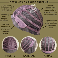 Peruca longa ondulada com franja wig fibra premium 65cm