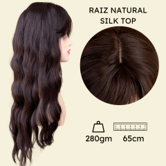 Peruca longa ondulada com franja wig fibra premium 65cm - comprar online