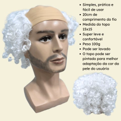 Peruca com careca do vovô idoso cacheada branca e grisalha - Perucas & Laces LIONSWIG