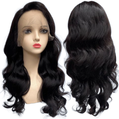 Peruca front lace HD humana ondulada preto natural 55cm