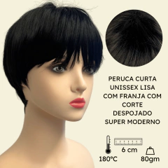 Peruca curta com franja unissex orgânica lisa repicada - loja online
