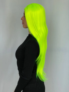 Peruca verde neon amarela lisa com divisão ao meio 70cm - comprar online