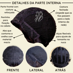 Peruca curta preta humana lisa ondulada com franja unissex na internet