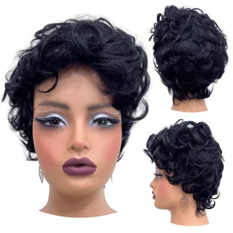 Peruca curta 100% humana cacheada cachos encaracolada preta