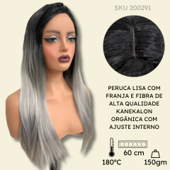 Peruca Ombre Hair Preta Cinza Platinada Franja Lisa Silk Top - comprar online