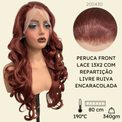 Peruca front lace 13x2 80cm ruiva ondulada cacheada premium - comprar online