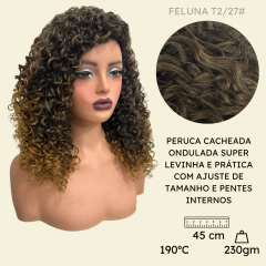Peruca cacheada média ondulada 45cm encaracolada organica - loja online