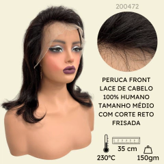Peruca front lace humana lisa castanho escuro 35cm bob wig - comprar online