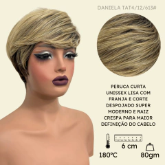 Peruca curta com franja unissex orgânica lisa repicada - comprar online
