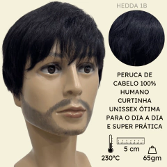 Peruca curta preta masculina cabelo humano liso unissex - comprar online