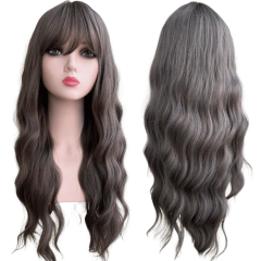 Peruca longa ondulada com franja wig fibra premium 65cm - loja online