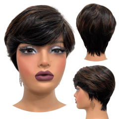 Peruca curta com franja unissex orgânica lisa repicada