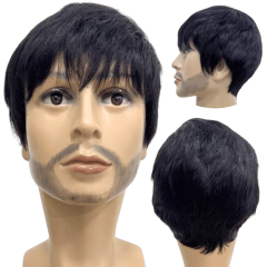 Peruca curta preta masculina cabelo humano liso unissex - Perucas & Laces LIONSWIG