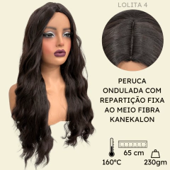 Peruca ondulada longa repartição fixa ao meio 65cm kanekalon - comprar online