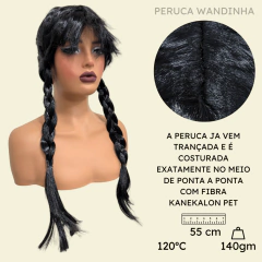 Peruca Wandinha da família Addams preta trançada c/ franja - comprar online