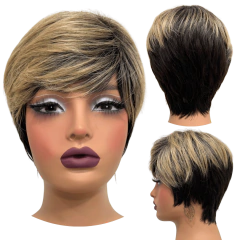 Peruca curta com franja unissex orgânica lisa repicada - Perucas & Laces LIONSWIG