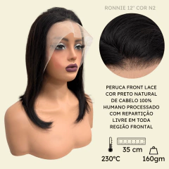 Front lace humana peruca curta bob 35cm preta natural 13x4 - comprar online